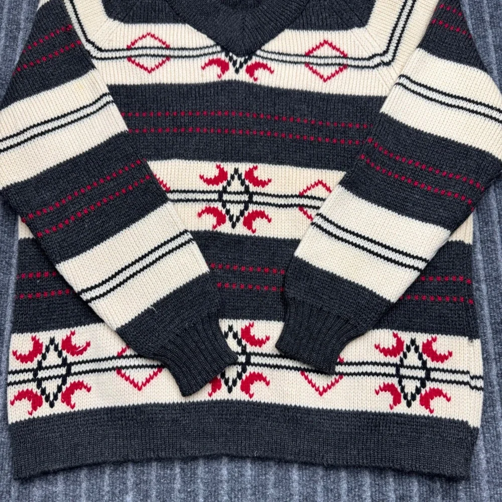 Strickkleidung Merino Wool Sweater Large Grey Fair Isle Excellent Vintage (2176)